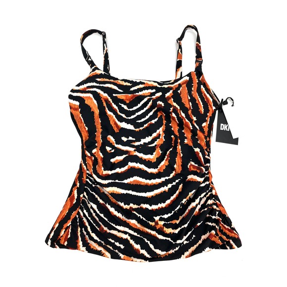 DKNY Square Neck Tiger Animal Print Brown & Black Tankini Top Swimsuit NWT - Picture 2 of 6